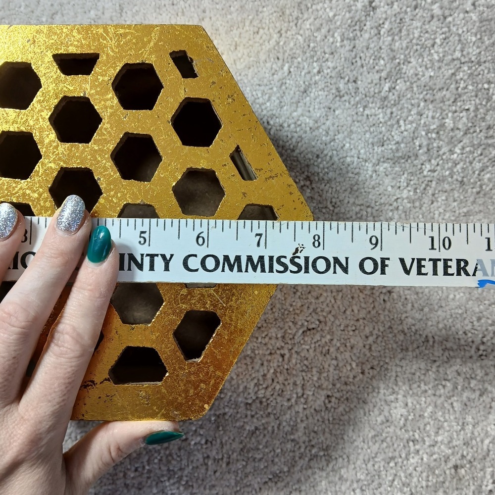 Wooden Honeycomb Hexagon Nesting Box Bee Decor Sign Gold Foil Metallic Shiny - Picture 3 of 13